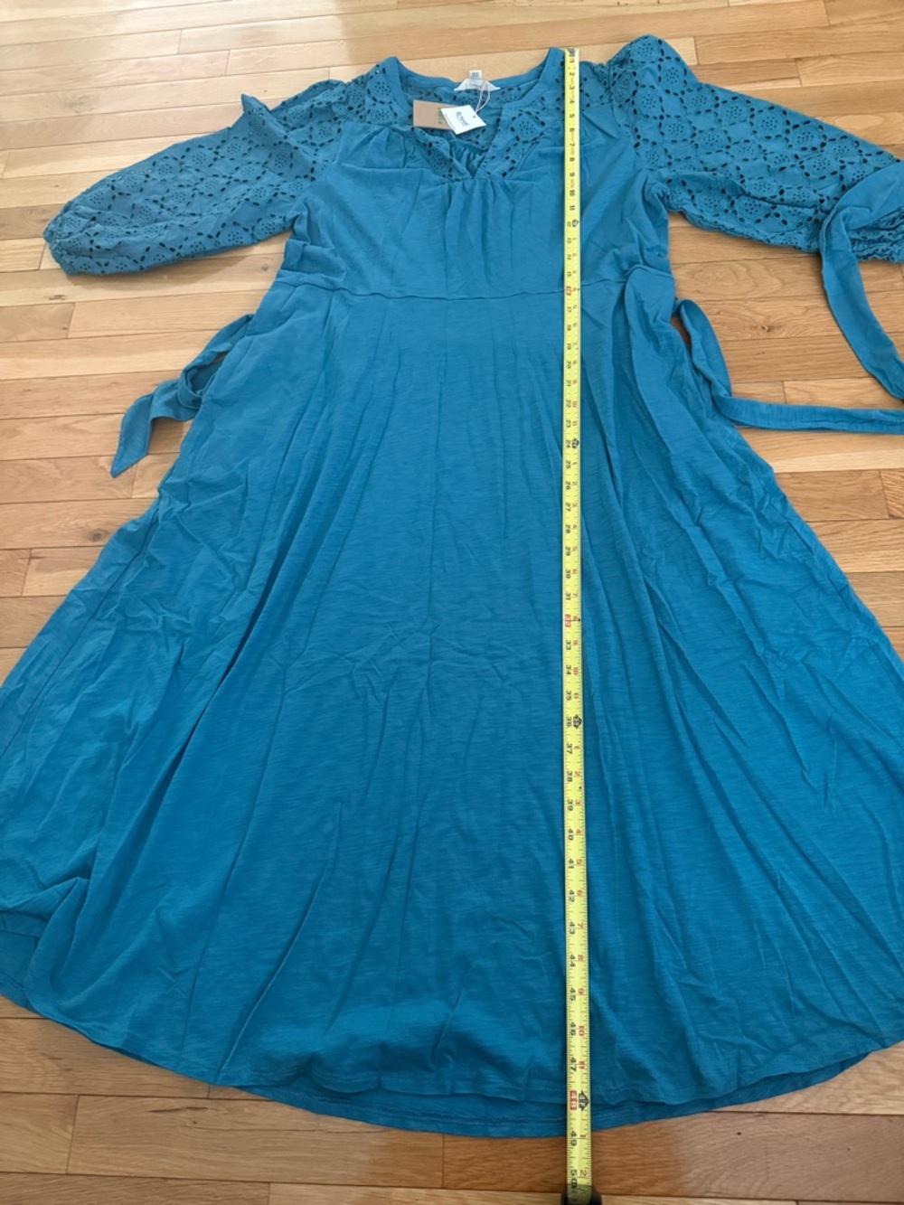 NWT Boden Eden Broderie Jersey Dress Teal Eyelet Tie-Waist Midi Dress 16-18 R - Picture 8 of 11